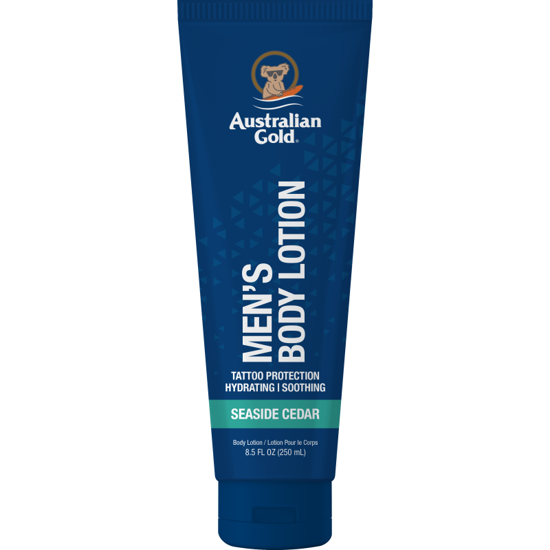 Men's Body Lotion Seaside Cedar 250ml – Moisturizing Men's Body Lotion with Aloe, Eucalyptus and Tattoo Protection - Australian Gold