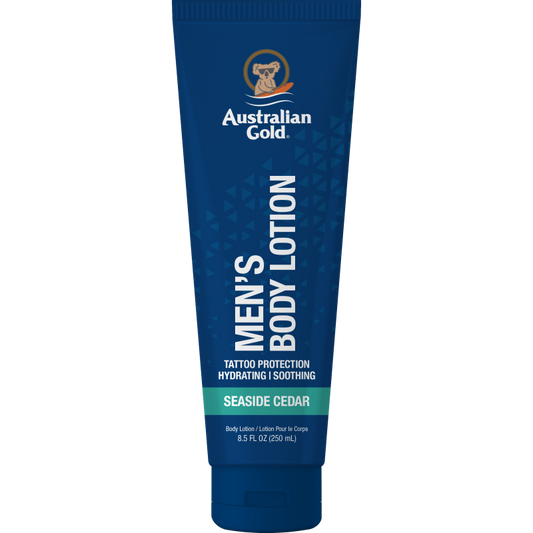Men’s Body Lotion Seaside Cedar 250ml – Lozione Corpo Uomo Idratante con Aloe, Eucalipto e Protezione Tatuaggi - Australian Gold