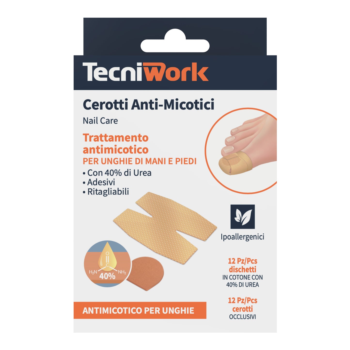 Cerotti Antimicotici Tecniwork per Unghie Mani e Piedi con Urea 40% – 12 Pezzi