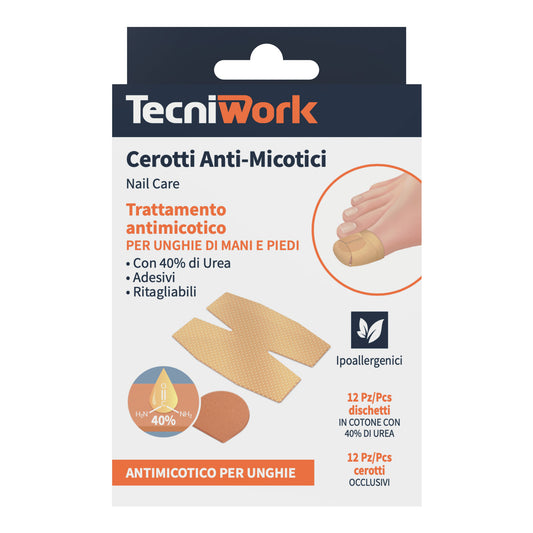 Cerotti Antimicotici Tecniwork per Unghie Mani e Piedi con Urea 40% – 12 Pezzi