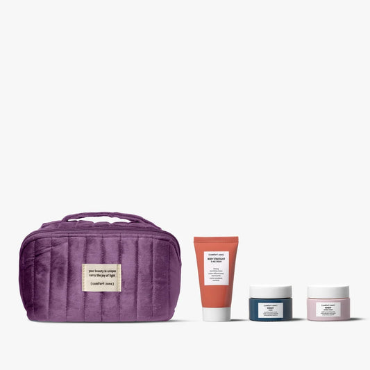 Comfort Zone The Deluxe Skin Edit, kit regalo viso e corpo con tre creme in formato deluxe e pochette in velluto.