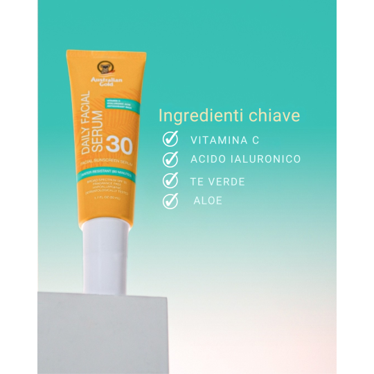 Daily Facial Serum SPF 30 50ml – Siero Viso Idratante con Acido Ialuronico e Vitamina C - Australian Gold